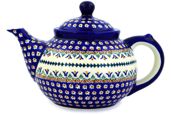 Polish Pottery 6 Cup Tea or Coffee Pot Floral Peacock UNIKAT