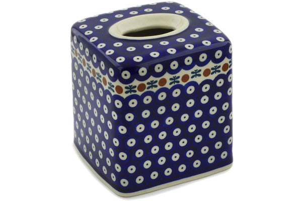 Colorful Ceramic Tissue Box Cover, 'Cobalt Flowers