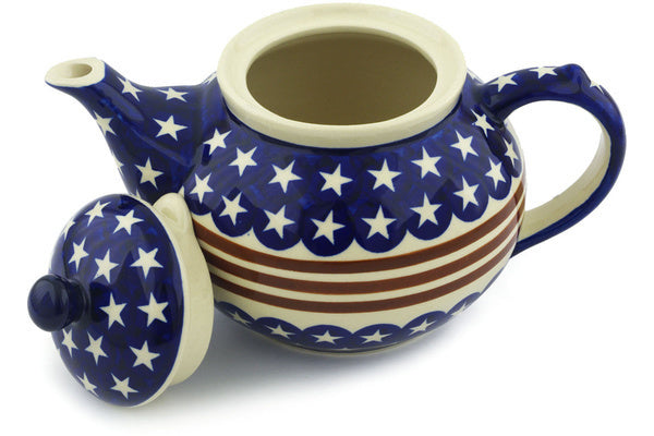 Polish Pottery 6 Cup Tea or Coffee Pot Stars And Stripes