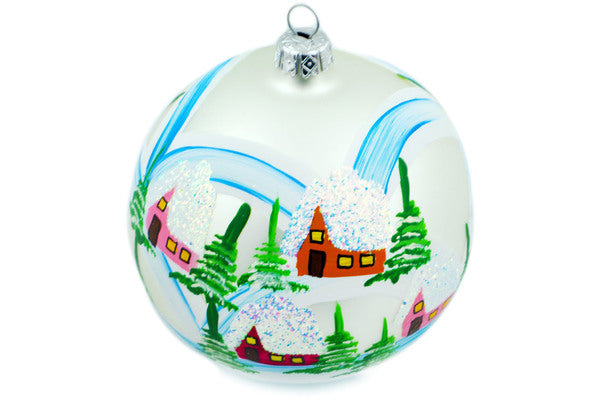 Festive Polish Pottery Peacock Christmas Ball Ornament - (D56